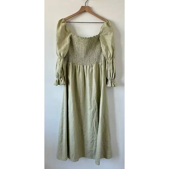 Reformation Hyland Linen Dress in Dried Herbs Size XL - coffeafoods.com
